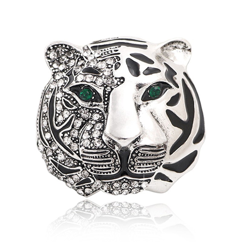 Designer Simulated Diamond Black & White Tiger "Green Eyes" Brooch Pin