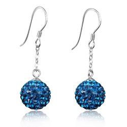 Aqua Crystal Disco Ball Earrings made with solid 925 Sterling Silver