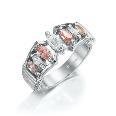 Stunning Rhodium Plated Pink & Simulated Diamond Pave Ring - US Size 8