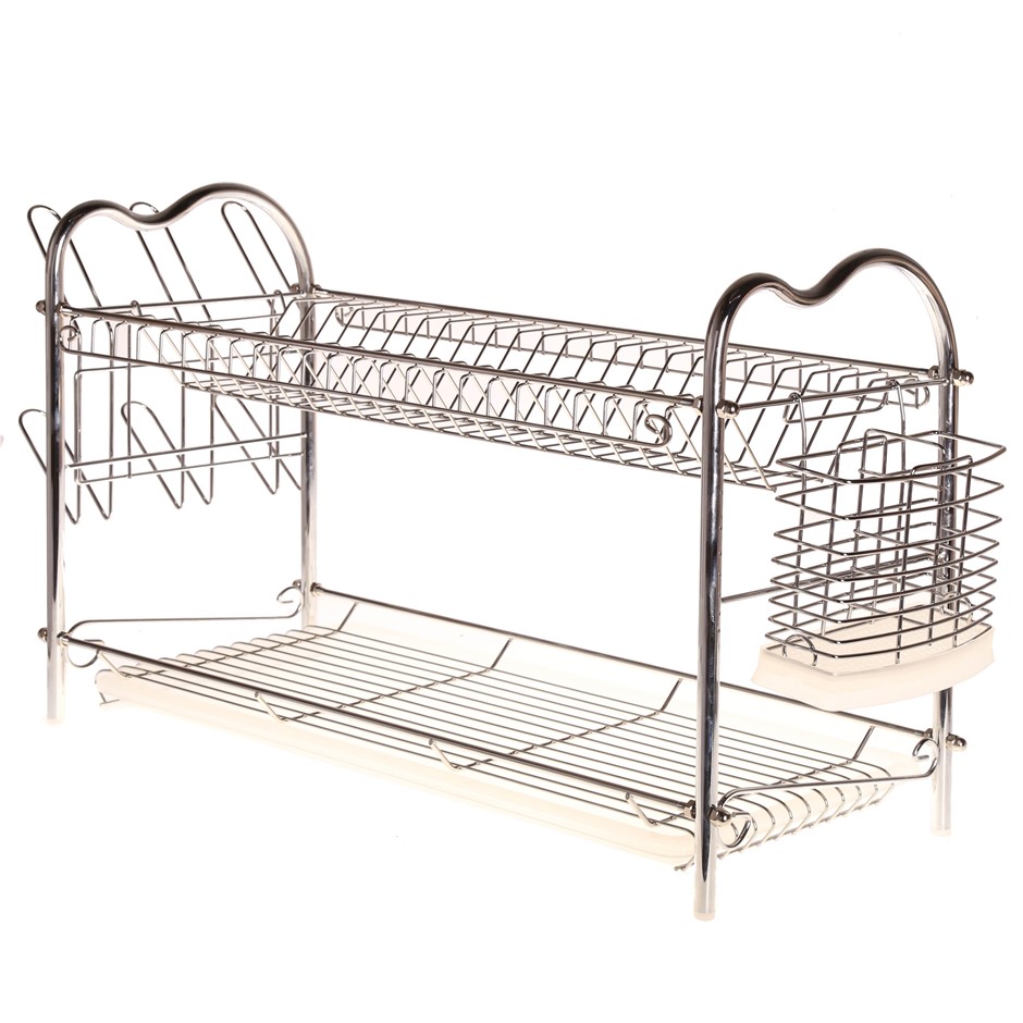 Chrome Finish Dish Drainer. 2 Layer. Dimensions: 685mm L x 242mm W x 362mm