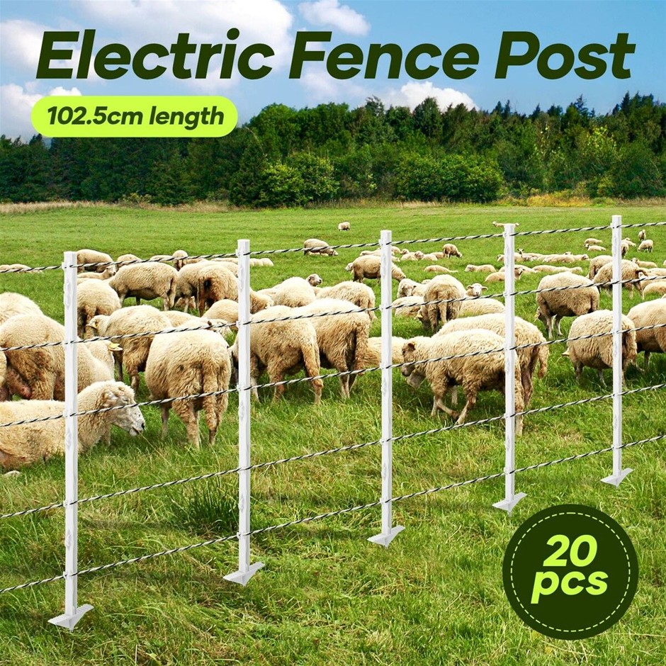 20pcs Step-In Electric Fence Posts Poly Wire Tape White