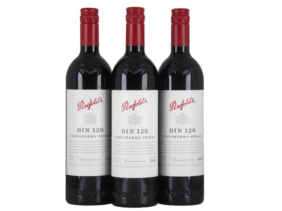 Penfolds Bin 128 Coonawarra Shiraz 2016 (3x 750mL), SA