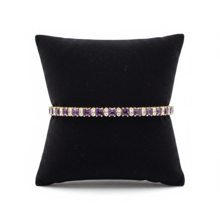 14k Rose Gold Filled Princess Cut -Purple,White Stones Tennis Bracelet