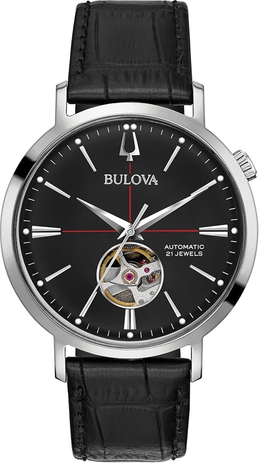 Bulova Men's Classic Aerojet 3-Hand Automatic Leather Strap Watch, Open Ape
