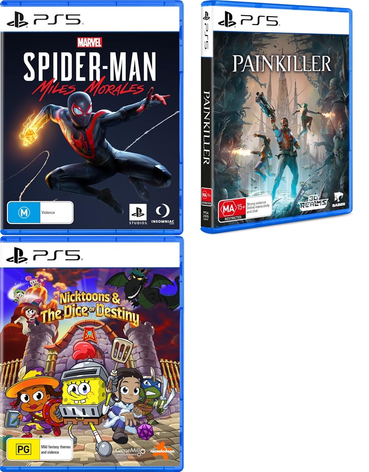 3 x PLAYSTATION 5 GAMES: Nicktoons & The Dice of Destiny, Painkiller, Marve