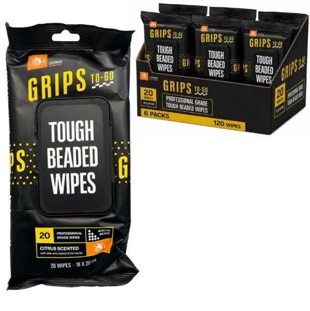 (120 Wipes) Grips To-Go Tough Beaded Wipes Citrus 18cm x 20cm