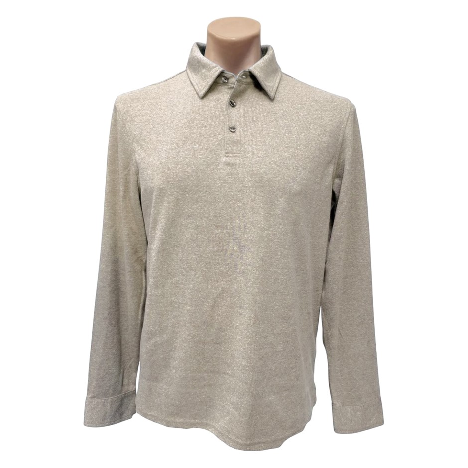 ENGLISH LAUNDRY Men's Long Sleeve Polo, Size M, 32% Cotton, Oatmeal.