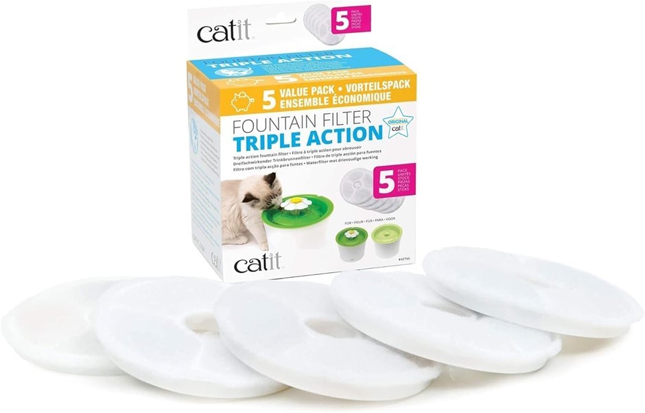 CATIT Flower Water Fountain Filter Triple Action, 5 Pack. NB: Slightly Dama
