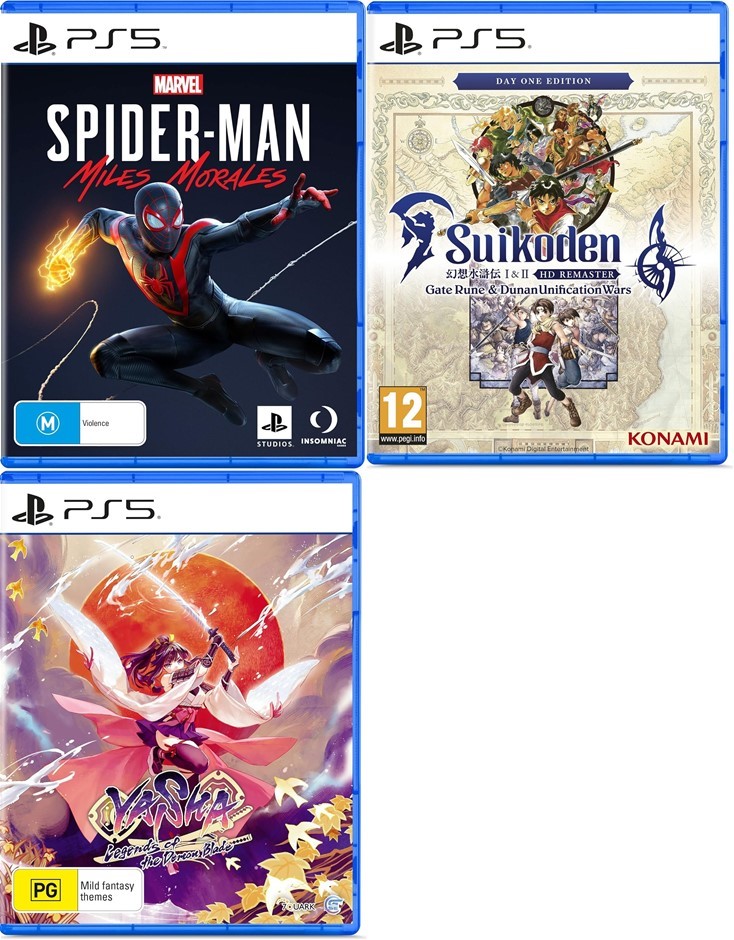 3 x PLAYSTATION 5 GAMES: Marvel’s Spider-Man Miles Morales, Suikoden I & II