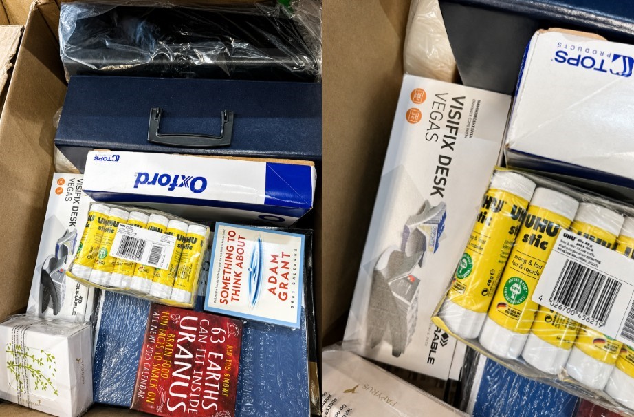 1 BOX OF ASSORTED OFFICE STATIONERY SUPPLIES