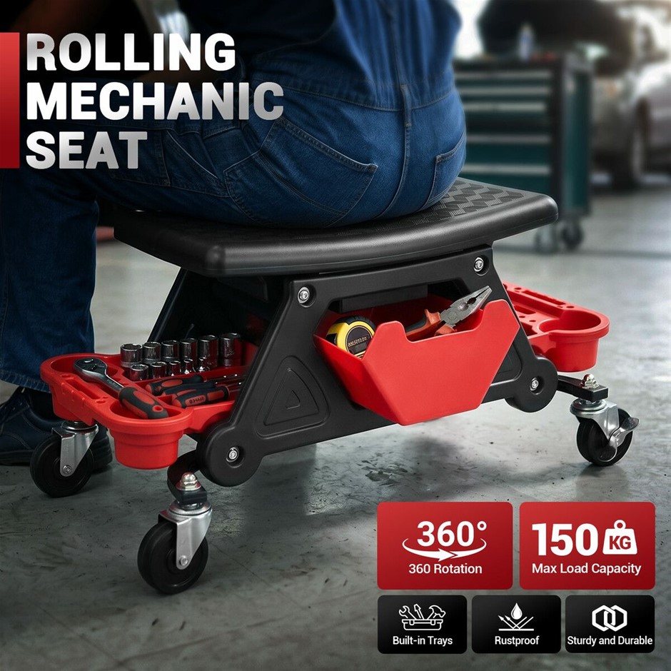 Heavy Duty Rolling Mechanic Creeper Seat Locking Wheels Tool Storage Tray