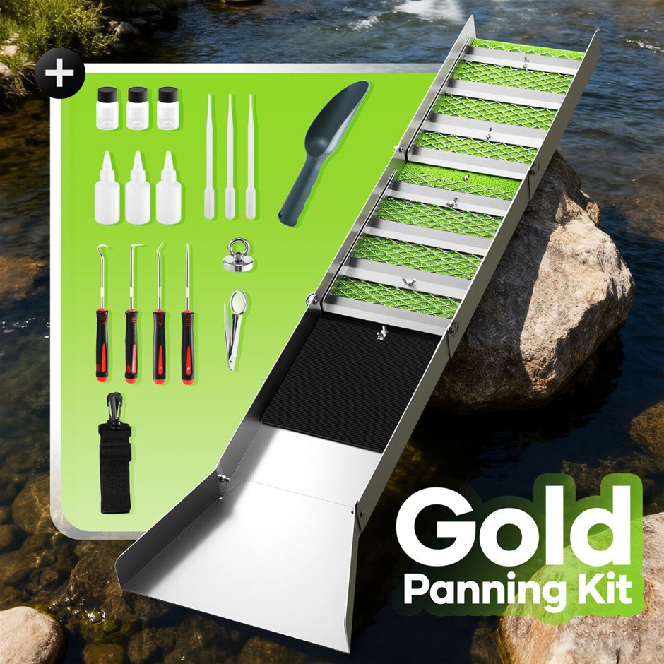 126.5cm Foldable Portable Gold Panning Kit Aluminium Sluice Box 18-piece