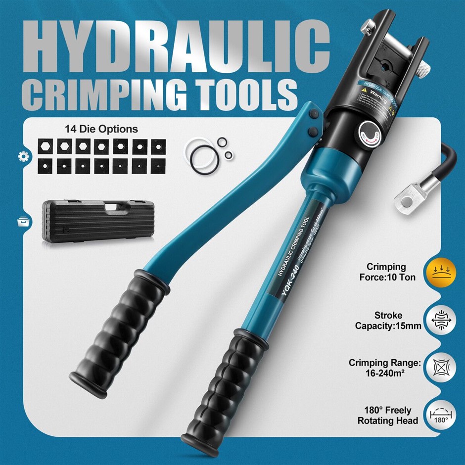 Hydraulic Crimping Tool Kit 10Ton 14 Dies 16-240mm² Cable Lug Crimper