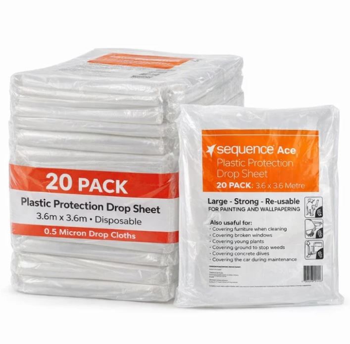(20 Pack) Drop Sheet 3.6m x 3.6m 0.5 Micron Disposable Painting Drop Cloth