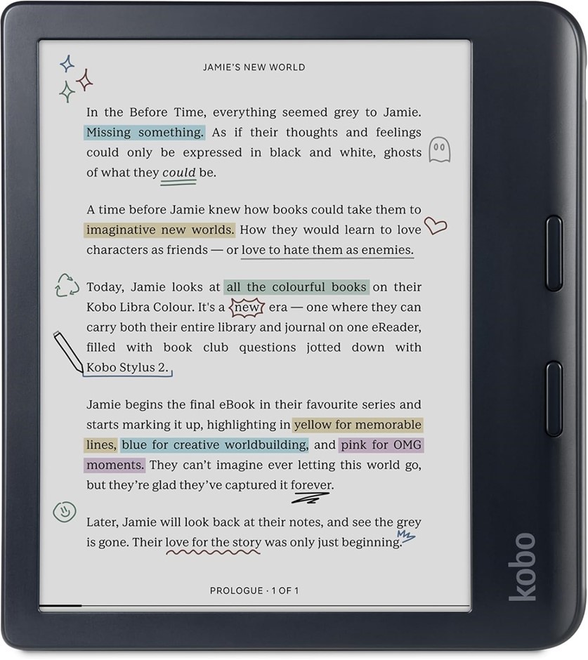 Kobo Libra Colour eReader, 7” Glare-Free Colour E Ink Kaleido™ 3 Display, D