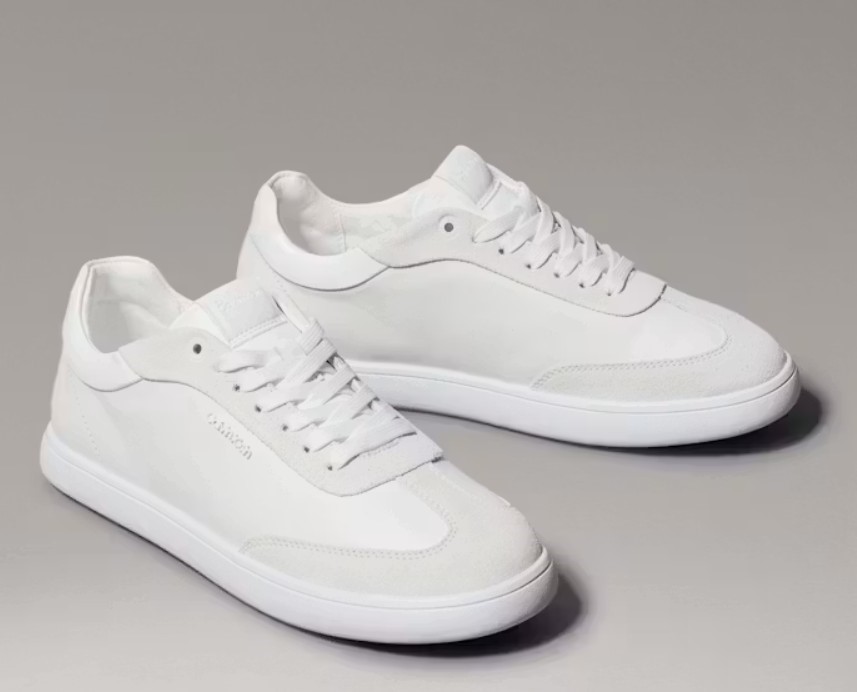 Calvin Klein Women's Leather Low Profile Sneakers, Bright White, 6 US