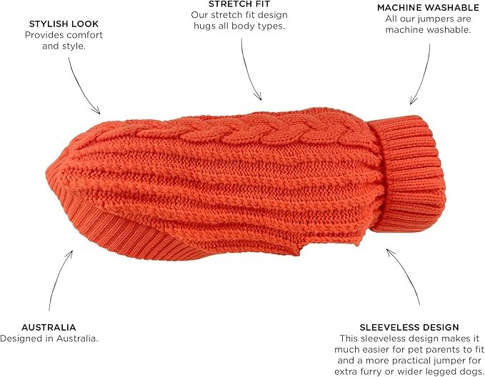 HUSKIMO Cali Knit Dog Jumper, Tangerine, 52.5cm