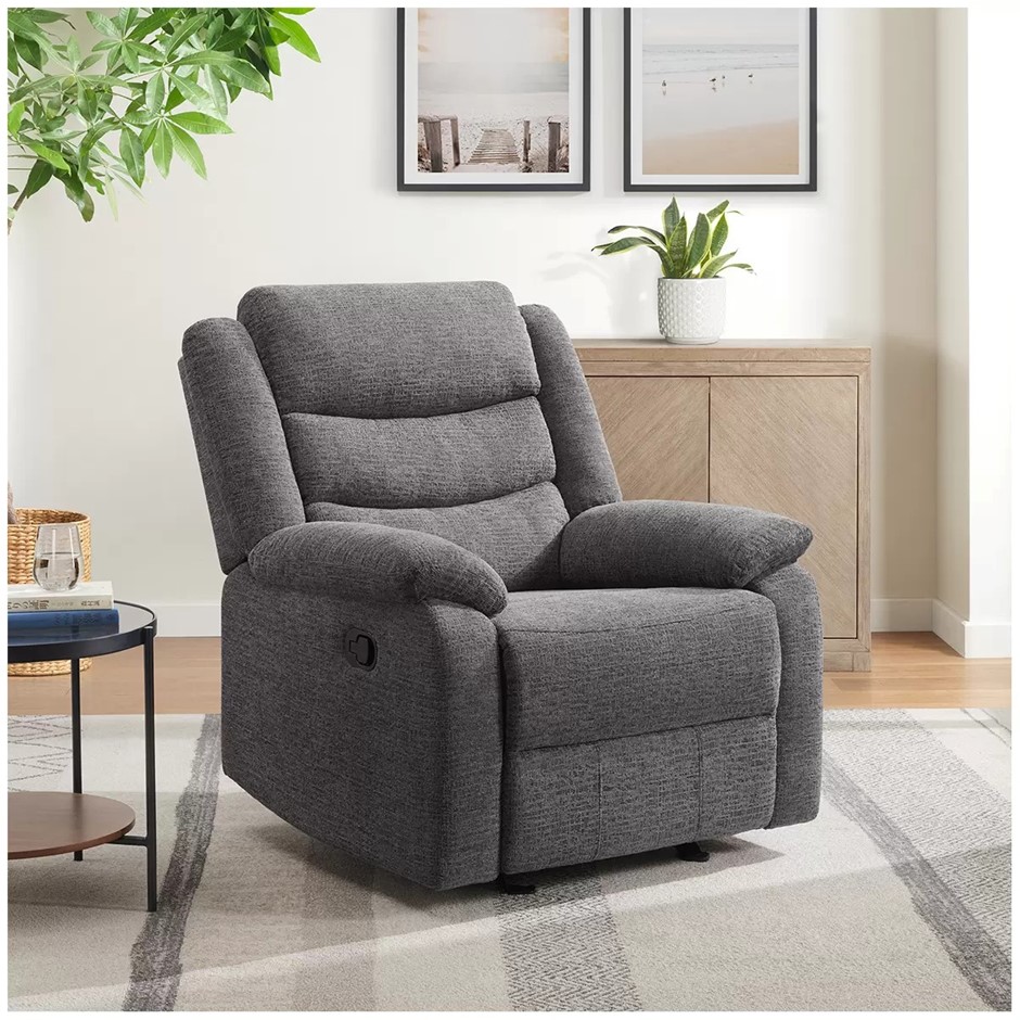 NORTHRIGE Home Fabric Glider Recliner, Grey. NB: Has been used, has a rip o