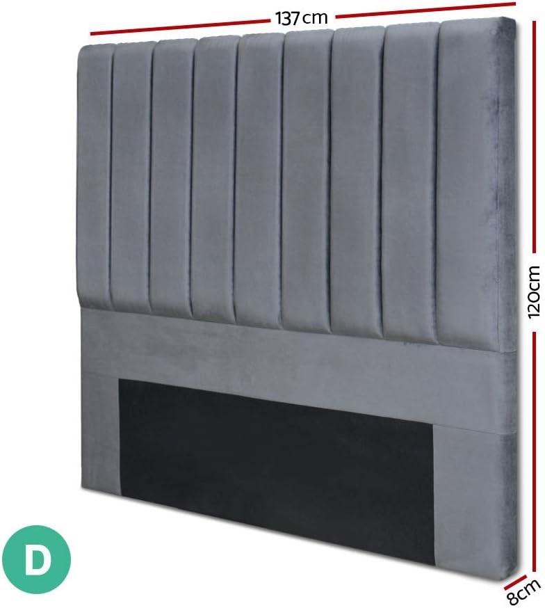 BESTAR Bed Head Headboard Double Velvet Vela Grey.