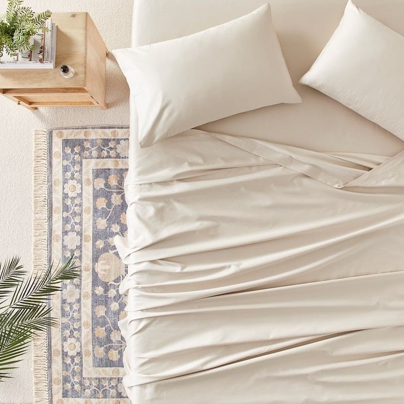 ADAIRS 600TC Bamboo Cotton Natural Sheet Set (Queen). NB: Dusty From Storag