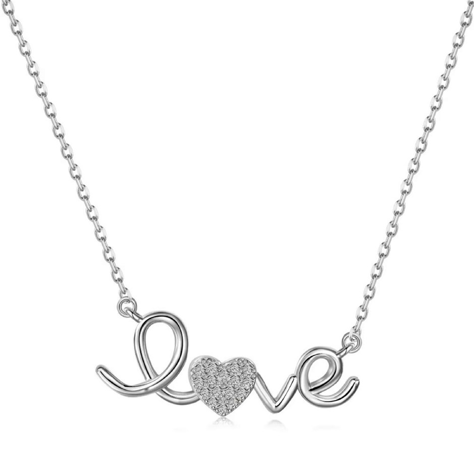 925 Sterling Silver Cubic Zirconia 'Love' Pendant Necklace