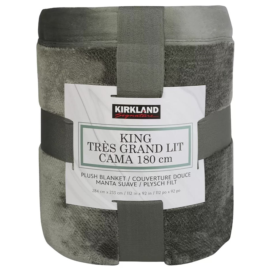 KIRKLAND SIGNATURE Plush Blanket, King, 284cm x 233cm, Grey