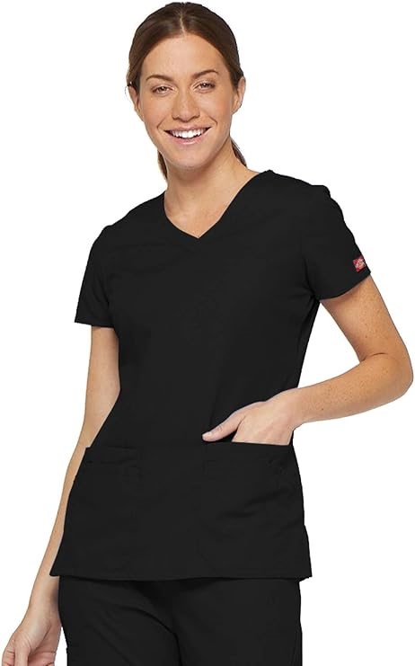DICKIES Women's Eds Signature V-neck Top With Multiple Patch Pockets, X-Sma