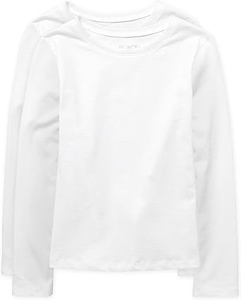 THE CHILDREN'S PLACE Girls 2-Pack Basic Long Sleeve Layering Tees, Large, W