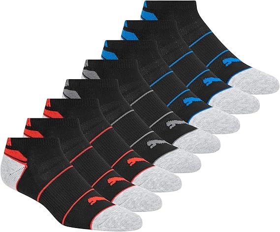 8pk x PUMA Kid's Low Cut Socks, US 5-6.5 / S, Black/Red, P115965. Buyers N