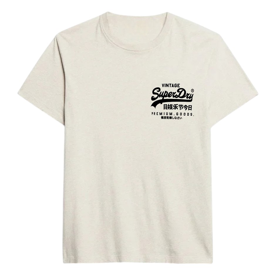 SUPERDRY Vintage Logo Chest Tee, Size L, 60% Cotton, Oat Cream Marle (KOT),
