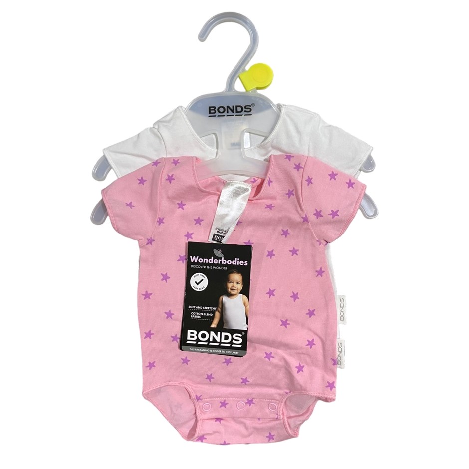 2 x 2-Pack BONDS Wonderbodies S/S Bodysuits, Size 00000 (Premature), Pack 1