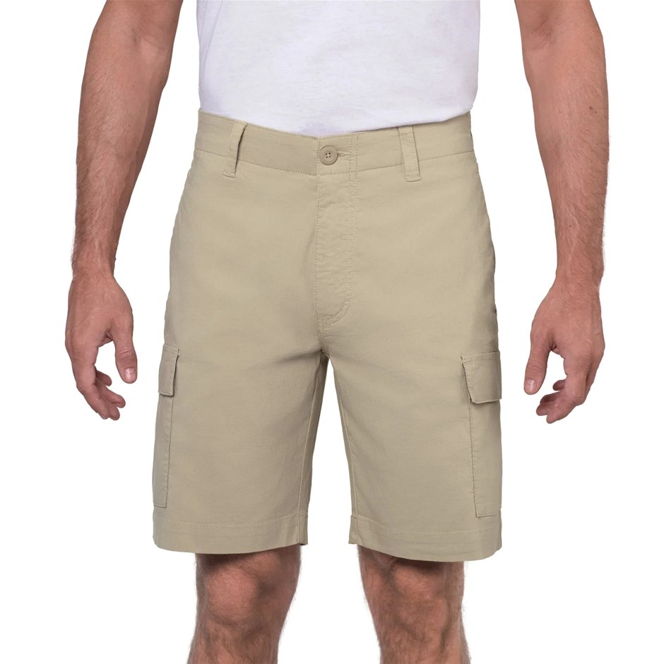 WEARFIRST Men's Stretch Cargo Shorts, Size 42, 72% Cotton, Tan. Buyers Not