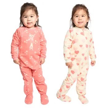 2-Pack PEKKLE Micropolar Sleepers, Size 9M, Heart/Princess (Pink/Cream). B