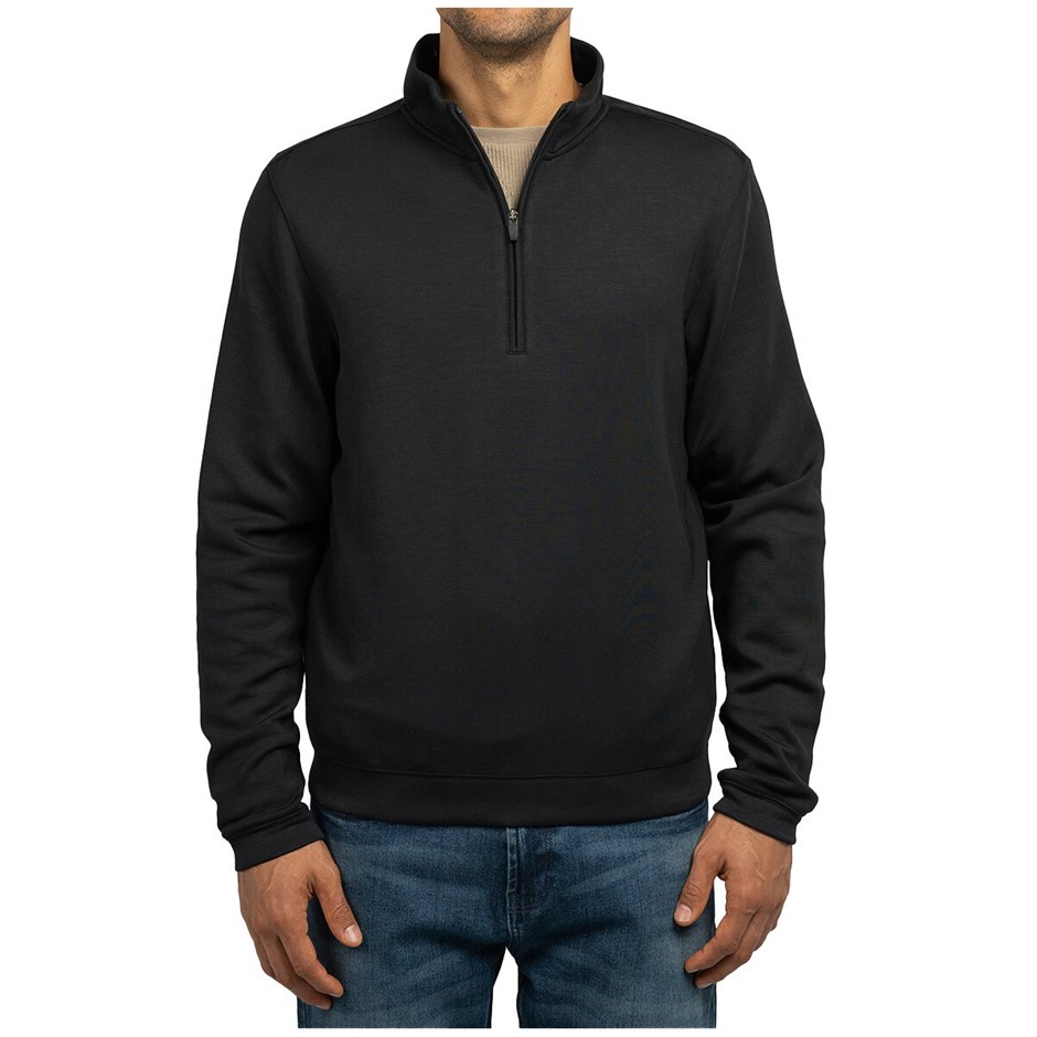 SCOTT BARBER Men's 1/4 Zip Sweater, Size M, 78% Modal, Black. Buyers Note