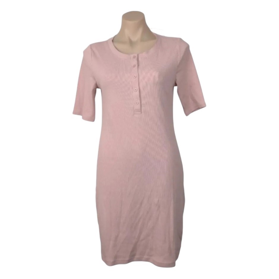 CALVIN KLEIN Women's Ribbed Button Dress, Size L, Enchant (ZKC). Buyers No