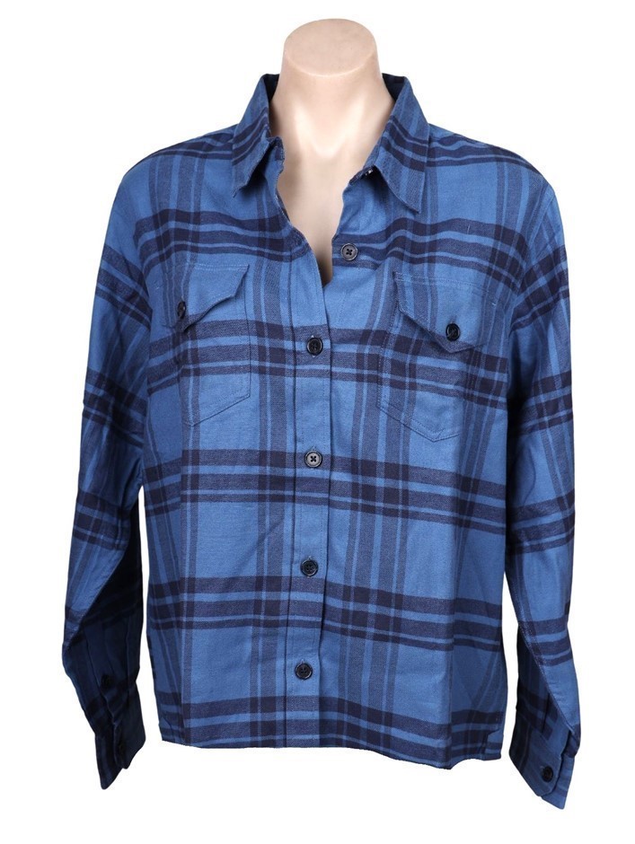 TILLEY Women's Brushed Flannel Shirt, Size L, 100% Cotton, Blue/DarkBlue.