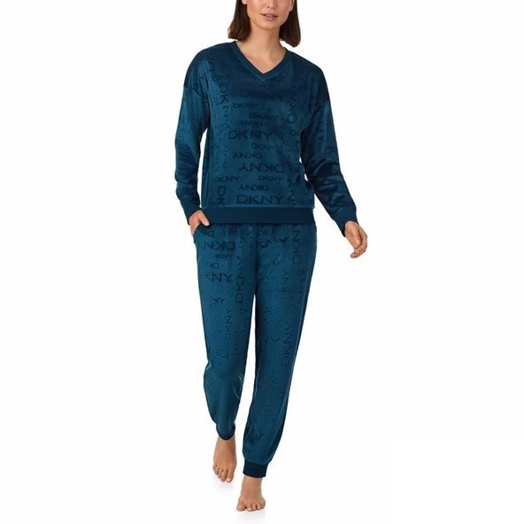 DKNY Women's 2pc Stretch Velour Lounge Set, Size S, Teal Blue. Buyers Note