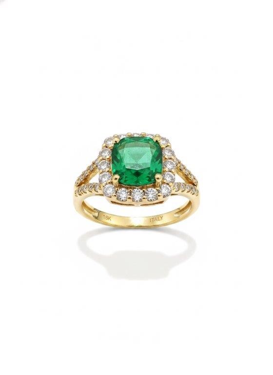 14K/Italy 2.0ct Green Princess Cut Yellow Gold Filled Ring(stamped)-7US