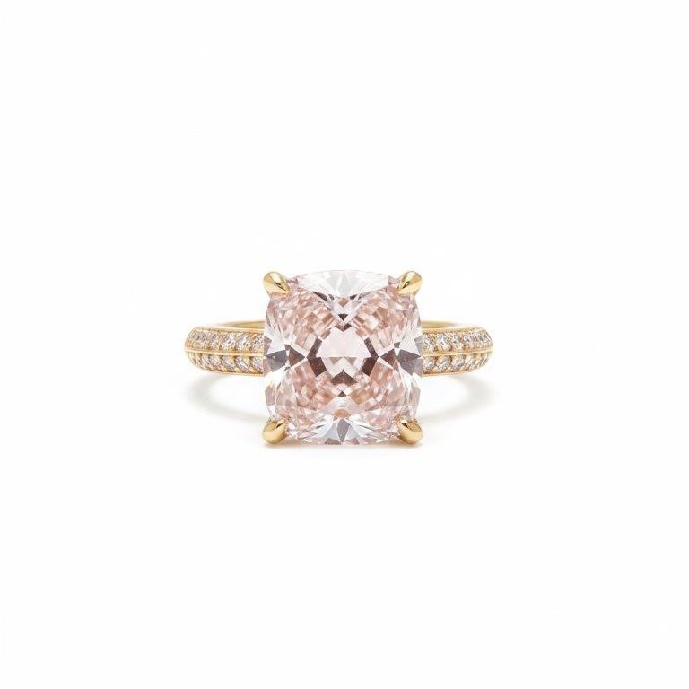 18K/Italy 4.0ct Pink Princess Cut  Yellow Gold Filled Ring(stamped)-9US