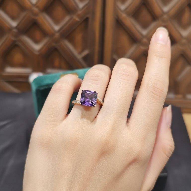 18K/Italy 3.0ct Purple Princess Cut  Yellow Gold Filled Ring(stamped)-9US