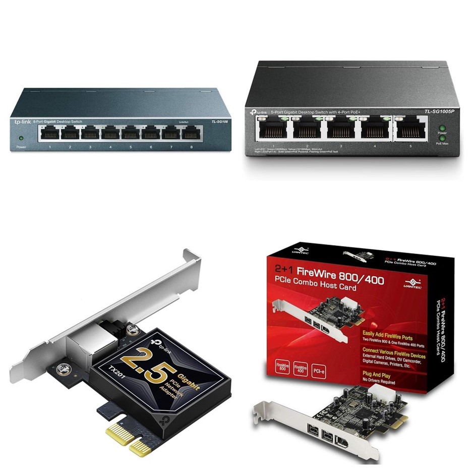 4 x Network Adapter & Switches. 1 x TP-LINK 8-Port Gigabit Switch TL-SG108.
