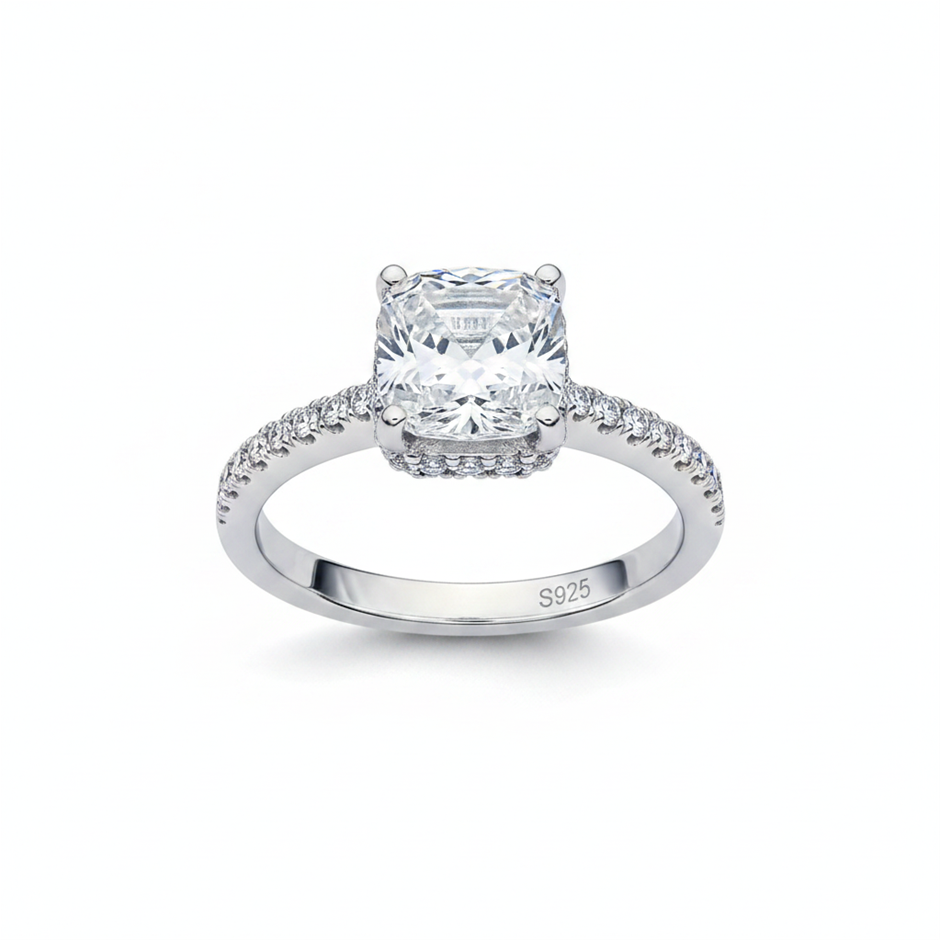 4.0ct 925 Sterling Silver Princess Brilliant Cut Simulated Diamonds Ring