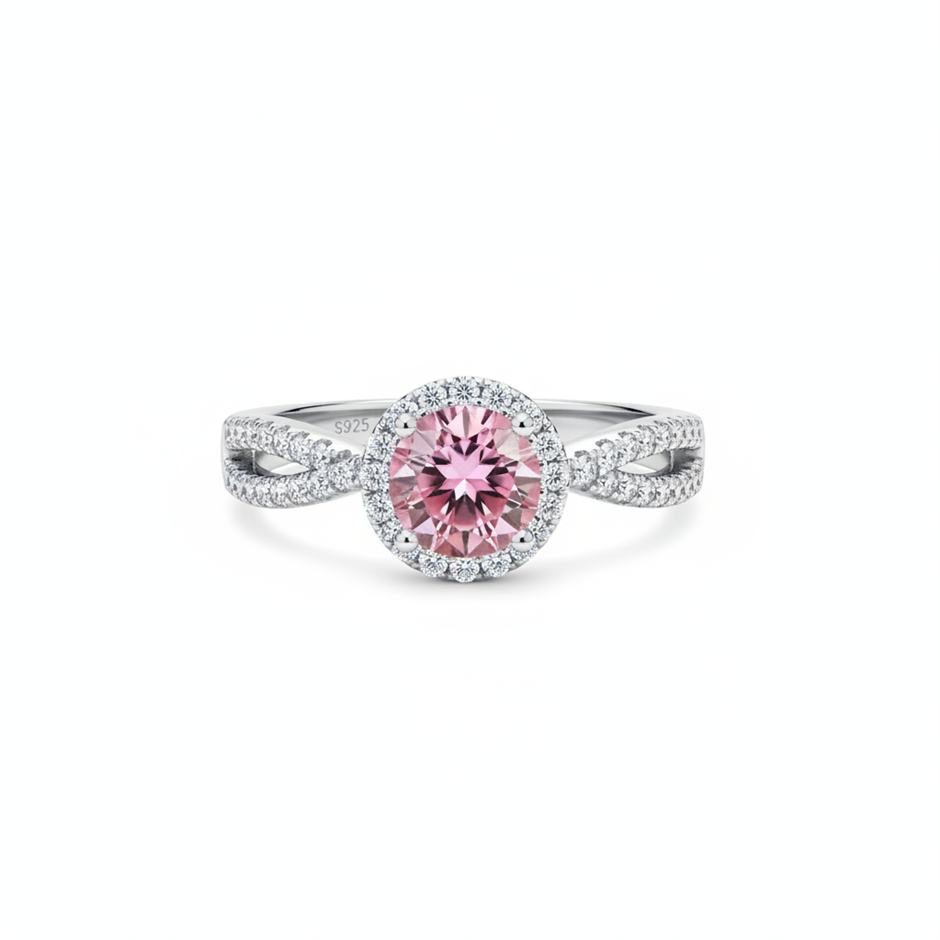 1.0ct 925 Sterling Silver Pink Brilliant Cut Simulated Diamonds Ring