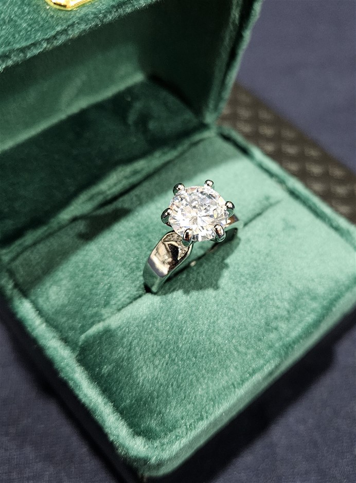 4.0ct 925 Sterling Silver Brilliant Cut Simulated Diamonds Ring -adjustable