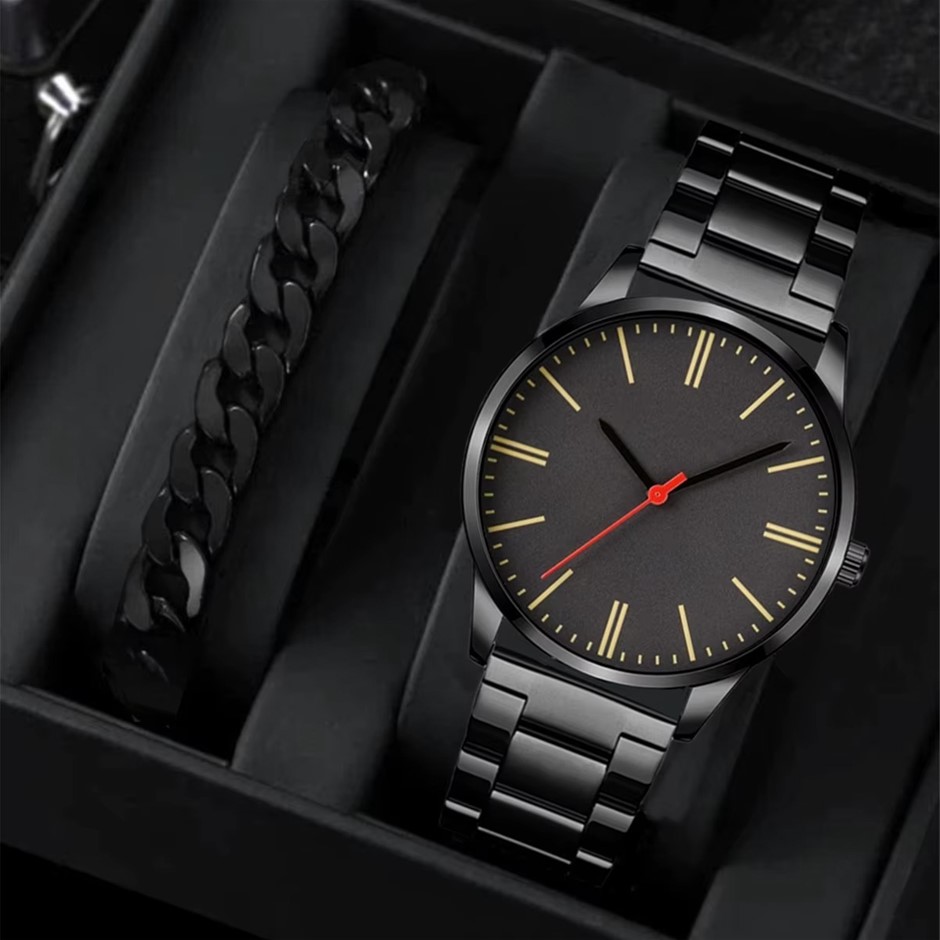 2PCS Men's Stainless Steel Watch & Bracelet Set