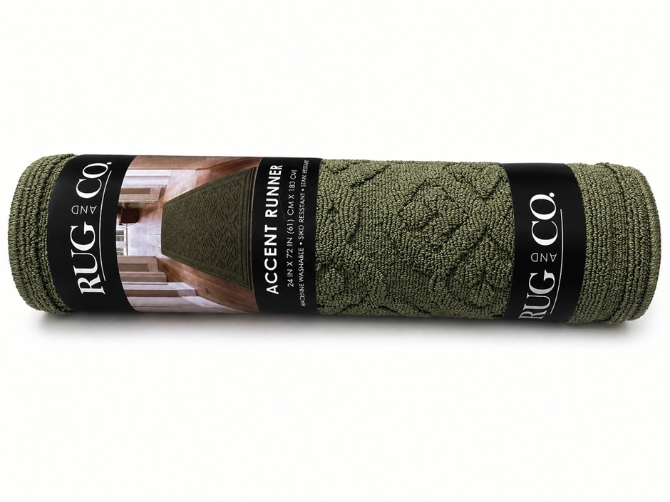 RUG & CO Tufted Floor Accent Runner 61x183cm, Olive | Machine Washable, Ski