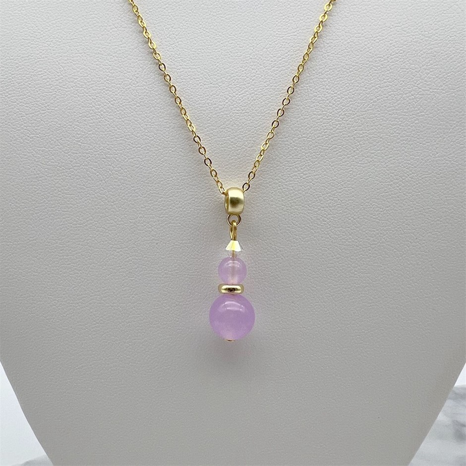 Lilac Colour Jade 'Quartz' & Swarovski Crystal Gold Plated Pendant