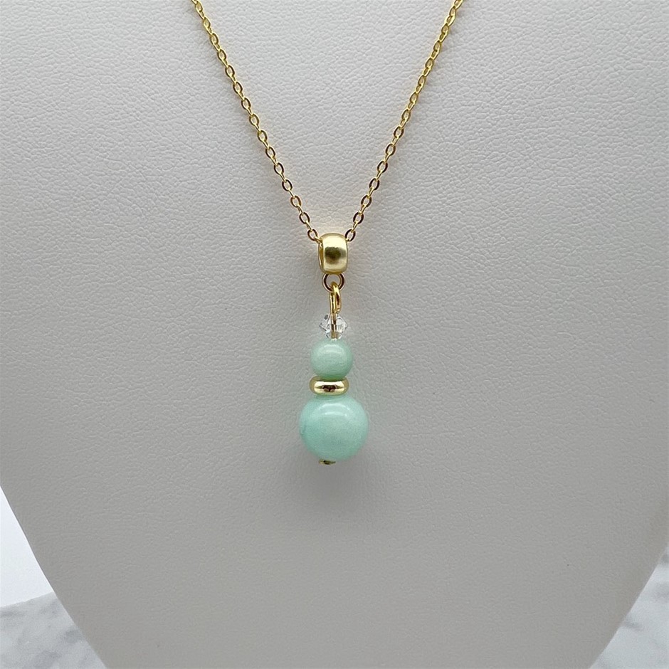 Aqua Colour Malaysia Jade 'Quartz' & Swarovski Crystal Gold Plated Pendant