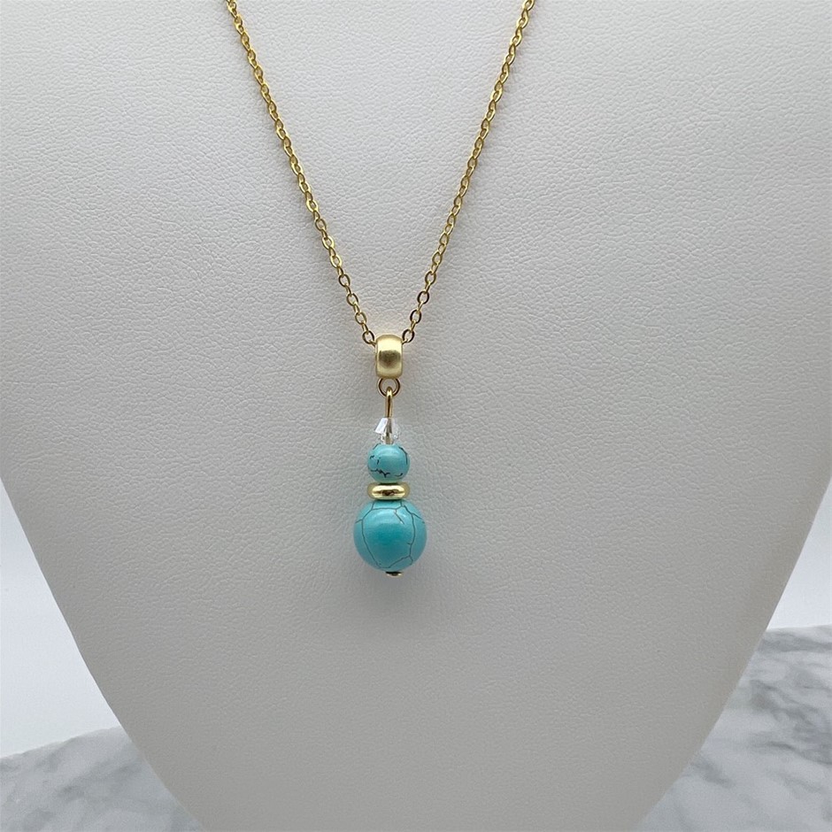 Synthetic Turquoise & SwarovskiCrystal Gold Plated Pendant Necklace