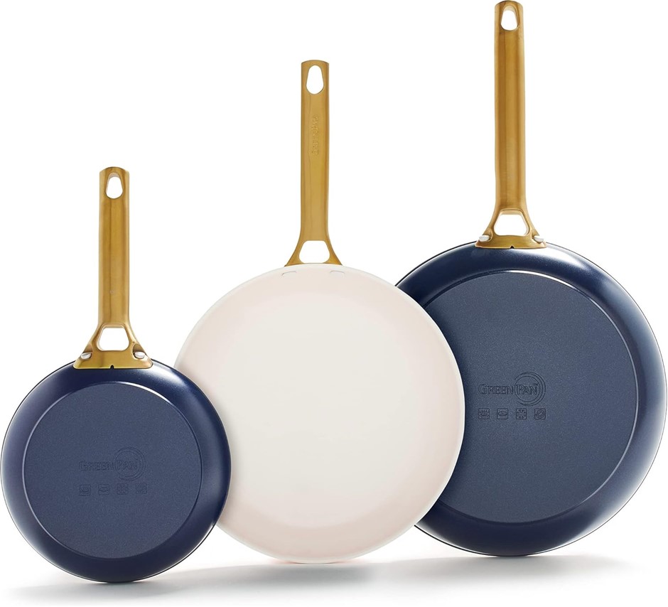 GreenPan Reserve Hard Anodized Healthy Ceramic Nonstick 8" 10" and 12" 3 Pi